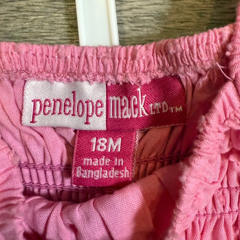 Penelope Mack Baby Girls Pink Smocked Dress Strawberry Bloomers Set 18M - Picture 2 of 6